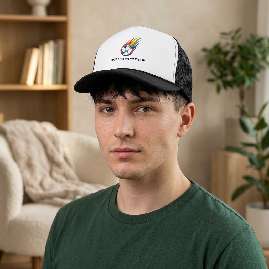 Rainbow Flaming Soccer Ball 2026 World Cup Trucker Cap | Soccer Patch Hat | USANewTrendStore
