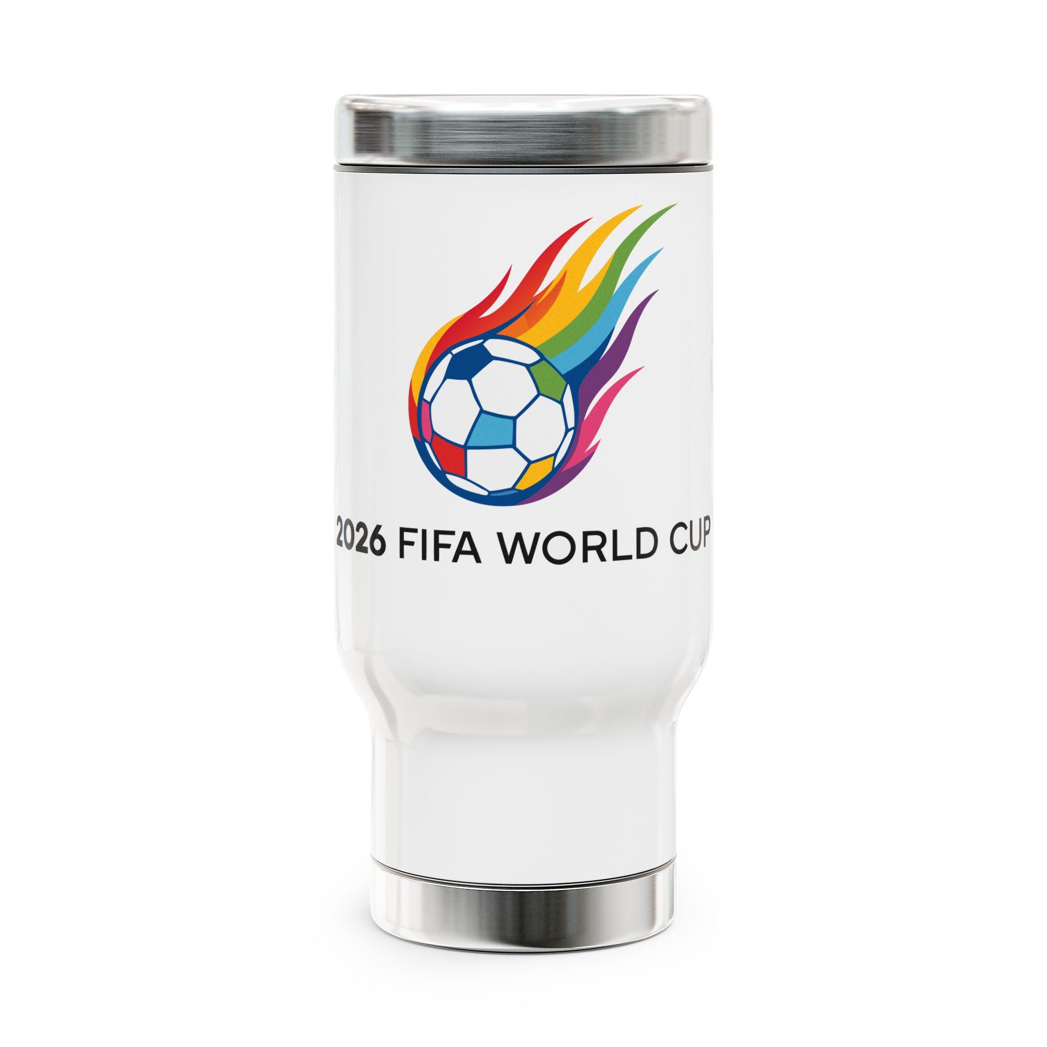 Rainbow Flaming Soccer Ball 2026 FIFA World Cup Travel Mug - Image 2