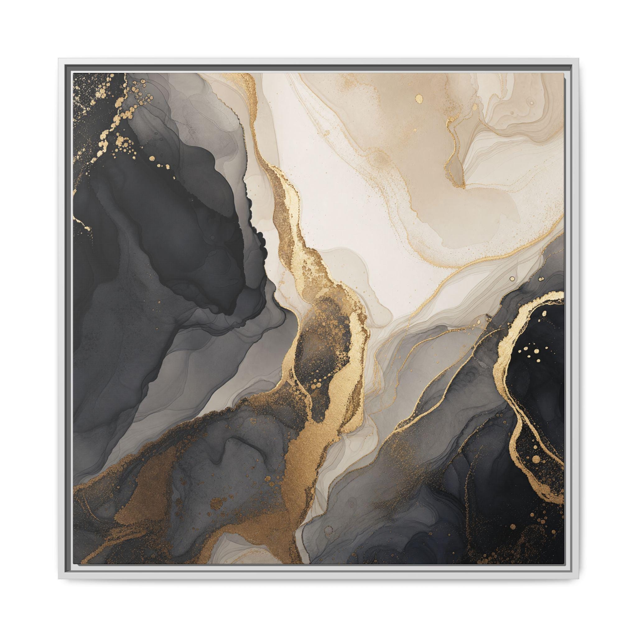 Abstract Marble Gold Veins Matte Canvas Framed | Black White Neutral Wall Art - USANewTrendStore - Image 10