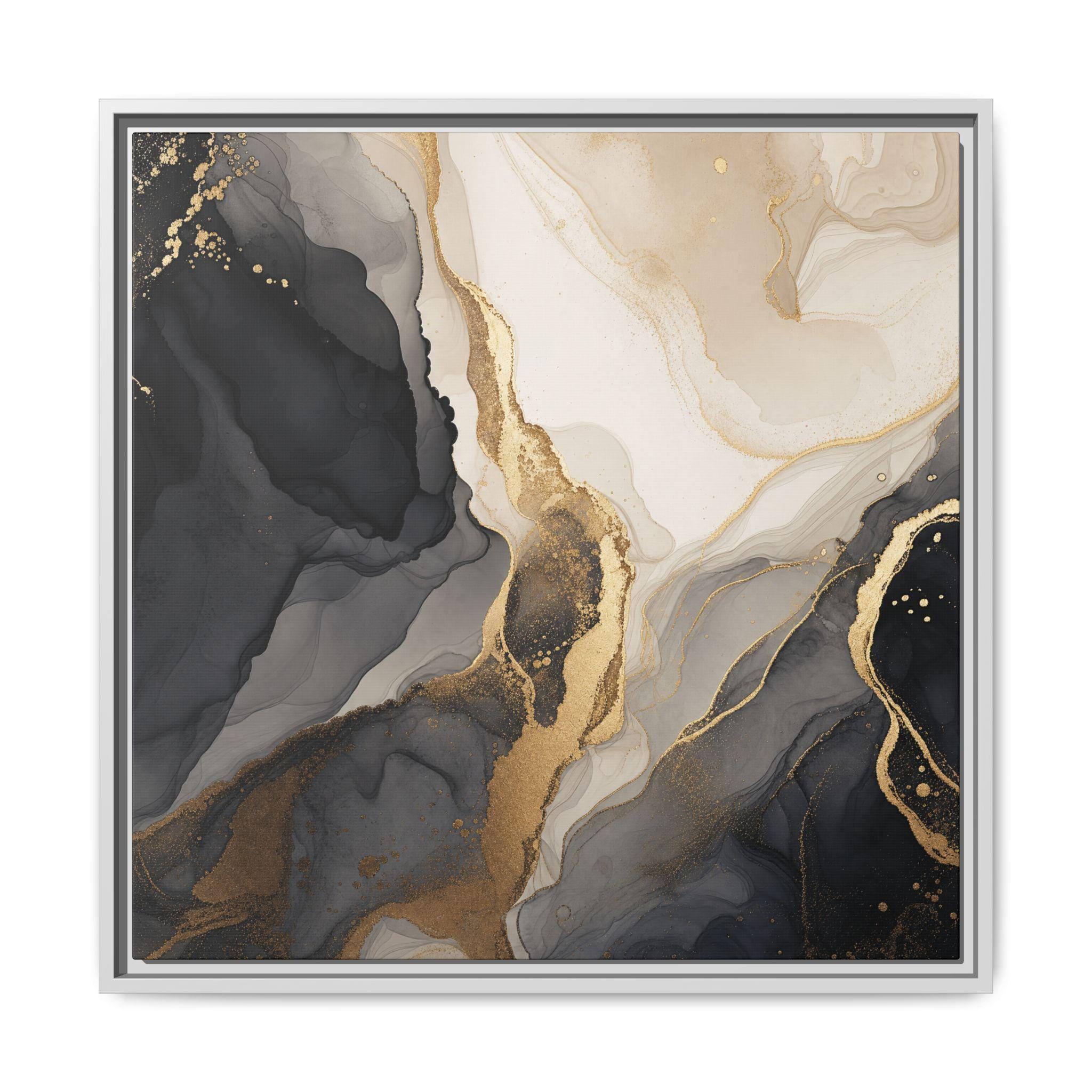 Abstract Marble Gold Veins Matte Canvas Framed | Black White Neutral Wall Art - USANewTrendStore - Image 2