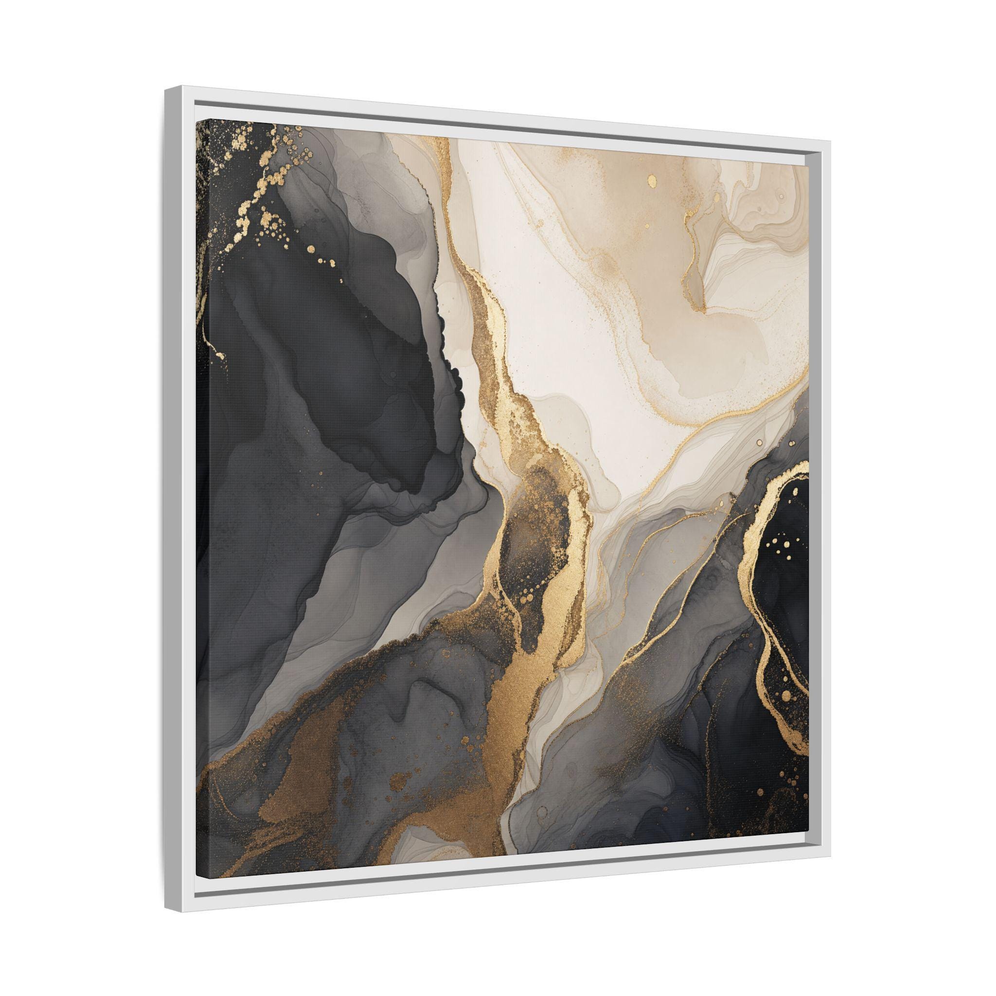 Abstract Marble Gold Veins Matte Canvas Framed | Black White Neutral Wall Art - USANewTrendStore - Image 3