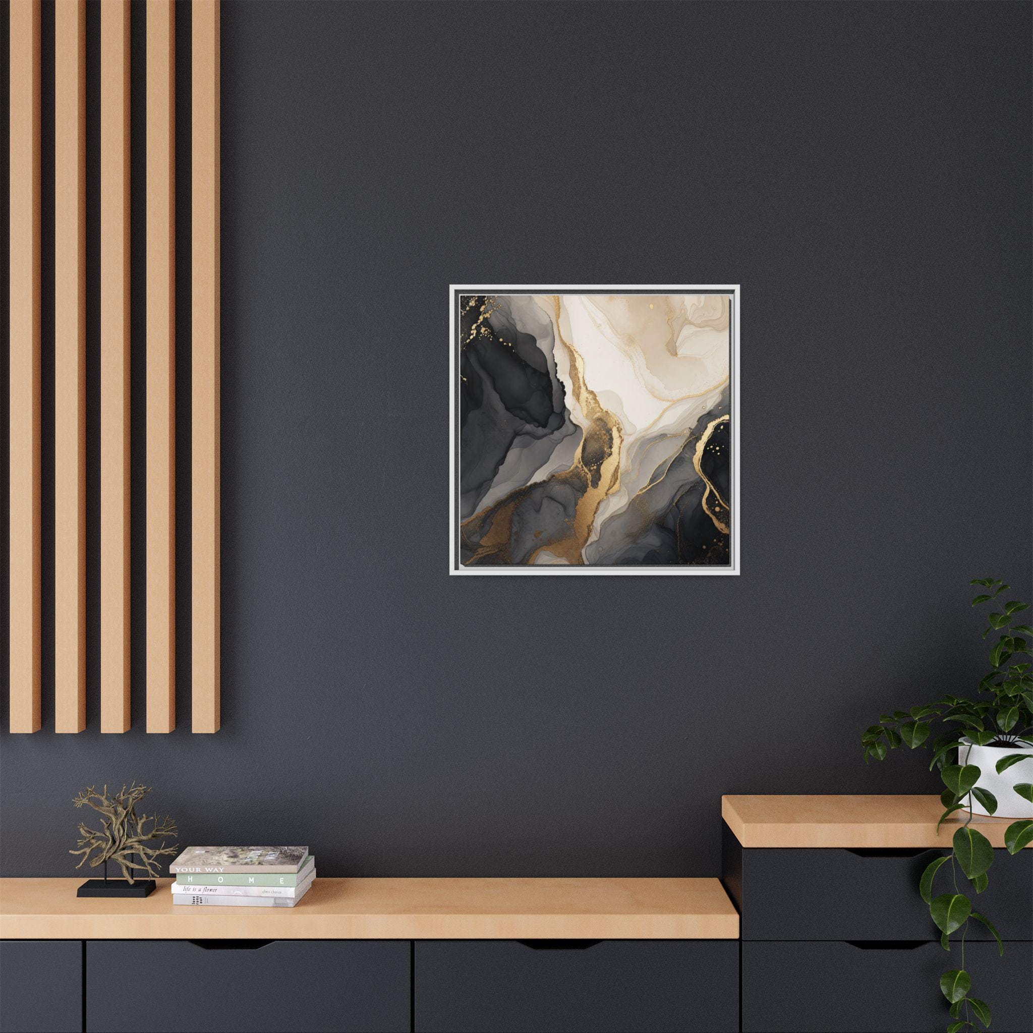 Abstract Marble Gold Veins Matte Canvas Framed | Black White Neutral Wall Art - USANewTrendStore - Image 5
